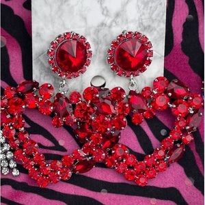 Earrings: Red Heart Embellished
